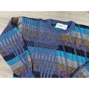 Vintage VAN CORT SWEATER Size Medium Crew Neck Geometric Acrylic Knit Multicolor